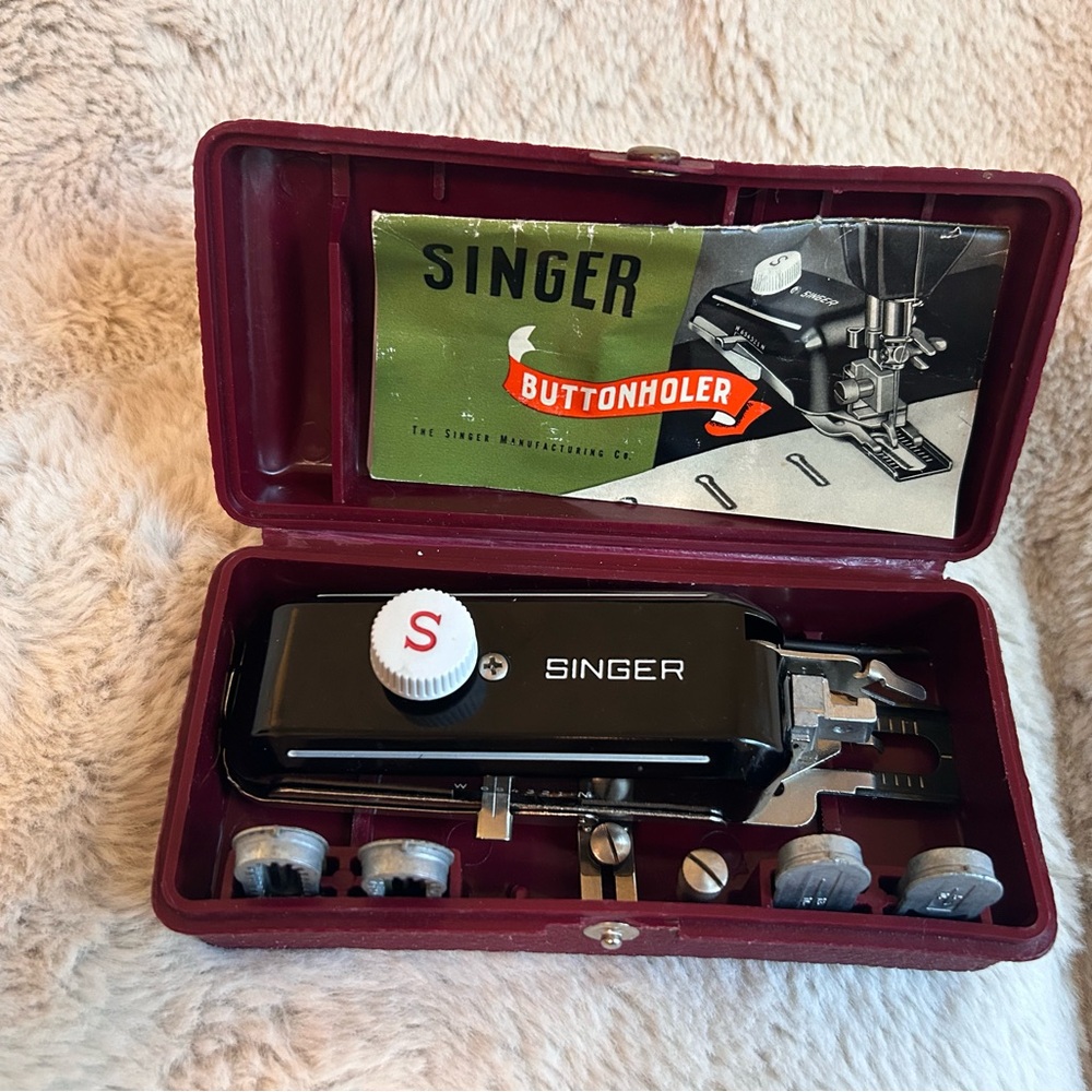 Singer Buttonholer Attachment with Red Case